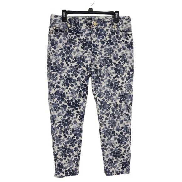Michael Kors Izzy Skinny High Waisted Skinny‎ Crop Ankle Pants Blue Floral Sz 10 - Picture 5 of 13